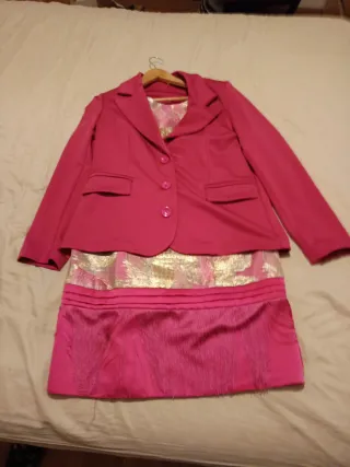 Vestido fiesta corto rosa fucsia  flecos. T46/48