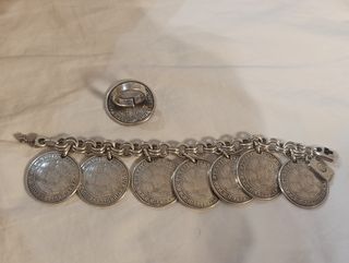 Pulsera y Anillo Ciclon Monedas Plata