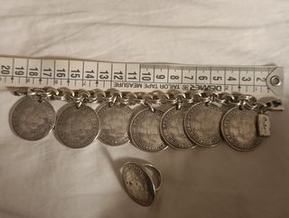 Pulsera y Anillo Ciclon Monedas Plata