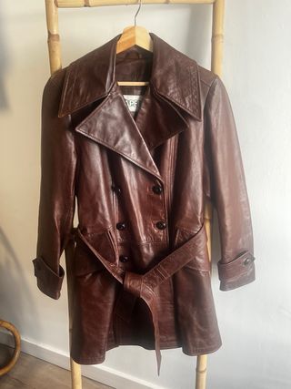 Gabardina de cuero auténtico marrón