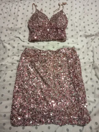 Conjunto fiesta lentejuelas rosa y plata