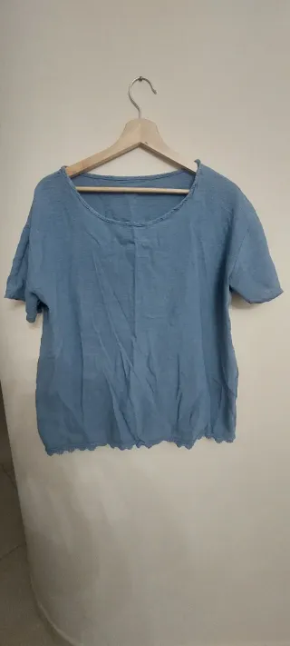 T-shirt cotone lino azzurro