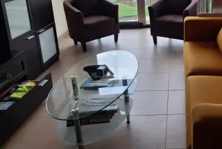 Mesa de centro cristal y madera