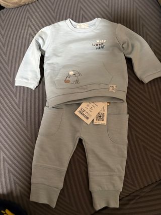 Conjunto bebé woof azul con etiqueta