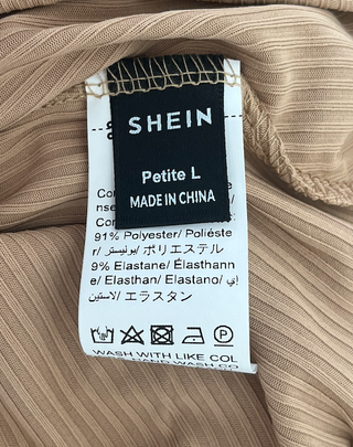 Body canalé beige manga corta