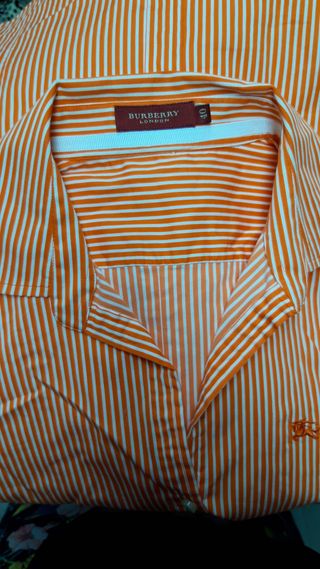 Camisa Burberry London Rayas Naranja Mujer