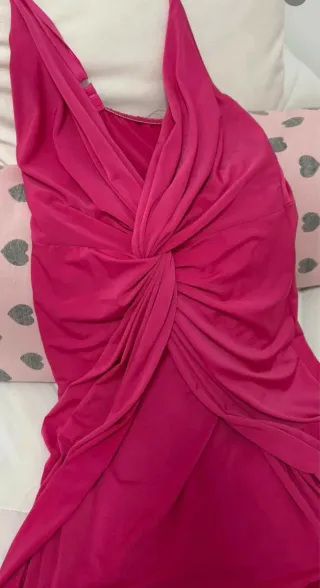 Vestido fiesta largo rosa drapeado