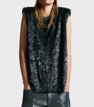 Top lentejuelas negro sin mangas