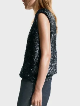 Top lentejuelas negro sin mangas