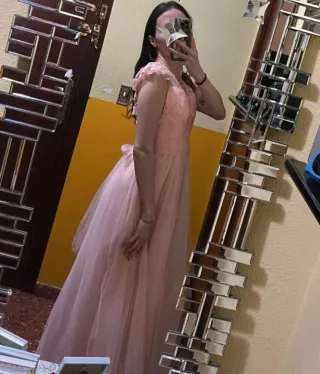 Vestido largo rosa pastel tul