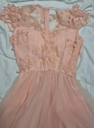 Vestido largo rosa pastel tul