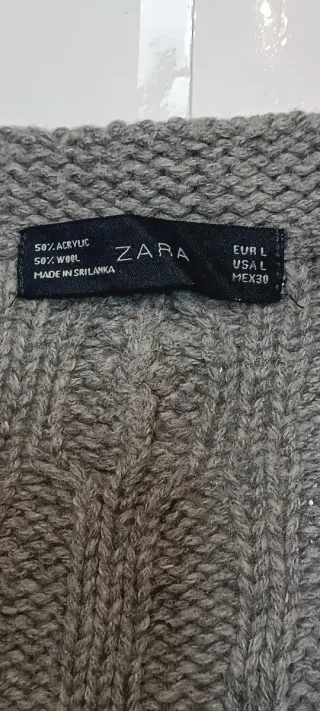 Cárdigan Zara Lana Tejido Punto Gris Talla L