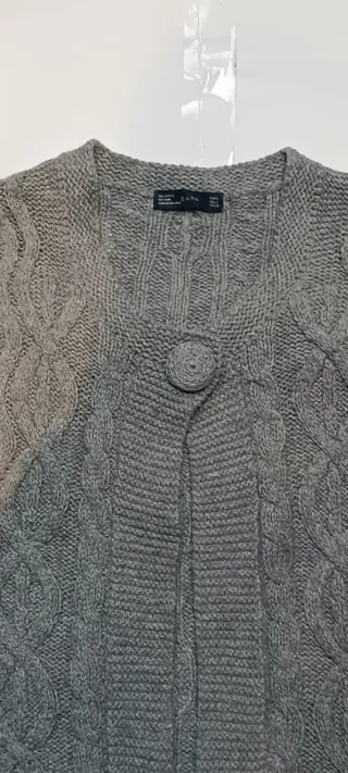Cárdigan Zara Lana Tejido Punto Gris Talla L