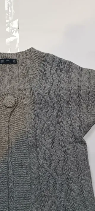 Cárdigan Zara Lana Tejido Punto Gris Talla L