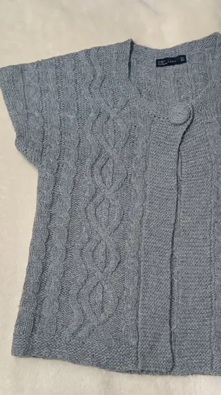 Zara Cárdigan Lana Tejido Punto Gris Talla L