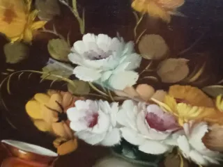 Cuadro antiguo bodegón flores, lienzo