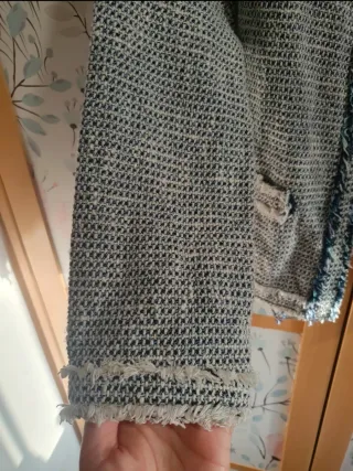 Chaqueta Tweed Zara Azul y Blanca talla L