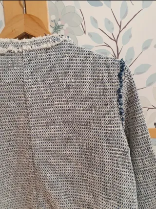 Chaqueta Tweed Zara Azul y Blanca talla L