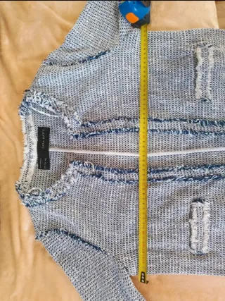 Chaqueta Tweed Zara Azul y Blanca talla L