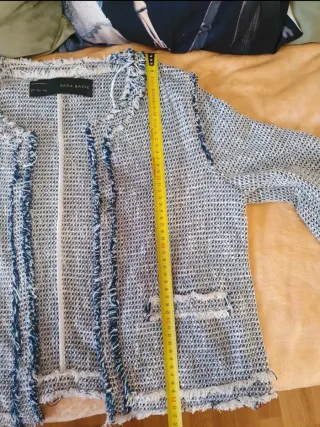 Chaqueta Tweed Zara Azul y Blanca talla L