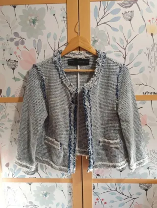 Chaqueta Tweed Zara Azul y Blanca talla L