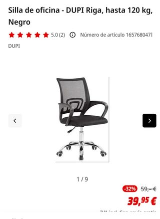 Silla de oficina negra sin estrenar en la caja