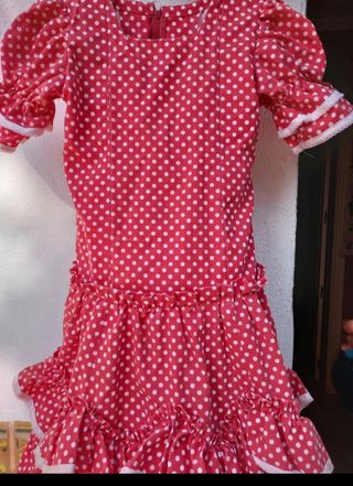 Traje de Flamenca Niña Rojo Lunares blanco  10-12