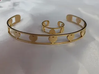 Conjunto Pulsera y Anillo Corazón Acero Dorado
