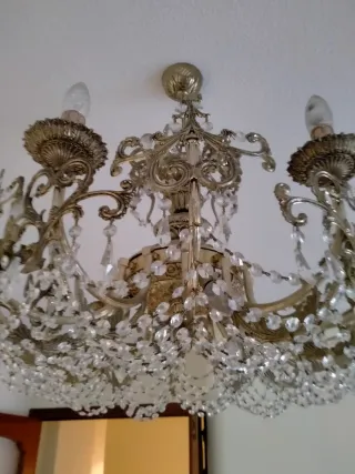 Lámpara de cristal dorada años 80