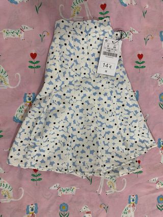 Falda tablas floral azul y blanco