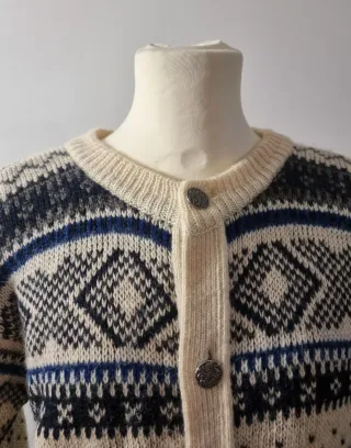 Cardigan vintage unisex Norvegese pura Lana