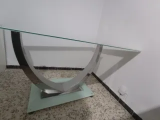 Mesa comedor cristal y metal diseño