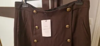 Bermuda Zara Lana Mujer Botones Marrón