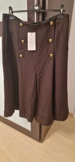 Bermuda Zara Lana Mujer Botones Marrón