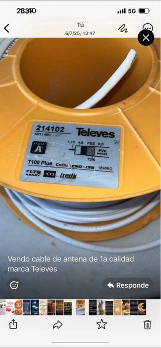 Cable Antena Televes T100 Plus 1.13 4.8 PEE 6.6