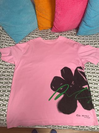 Camiseta Zara Estampada Rosa Hombre