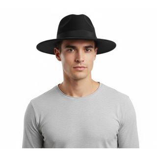 Sombrero Fedora Negro Ala Ancha Fieltro