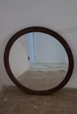 Espejo Redondo Madera Marrón
