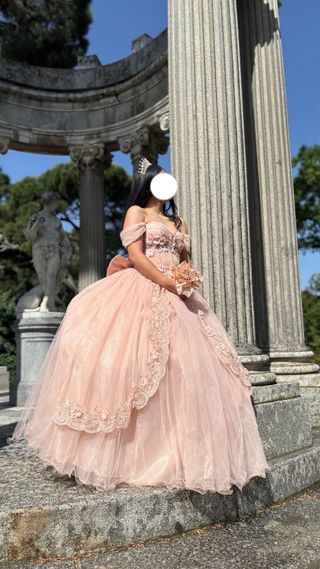 Vestido quinceañera rosa claro. Corset ajustable