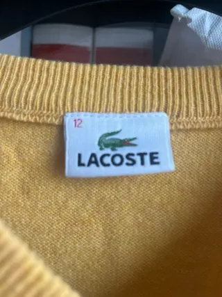 Jersey Lacoste pico lana color mostaza ,talla 12,