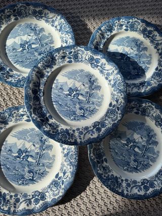 5 Platos La Cartuja Ceilan Azul y Blanco