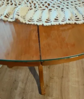 Mesa auxiliar redonda de madera extensible+cristal