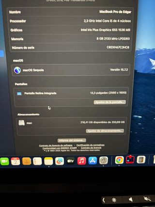 MacBook Pro 2018 256GB Plata/Gris Espacial