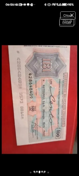 Miniassegno circolare 1977 - 100 Lire