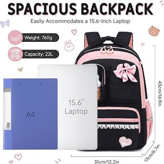 Amythe mochila 22L 4 piezas niña kawaii Negra Rosa