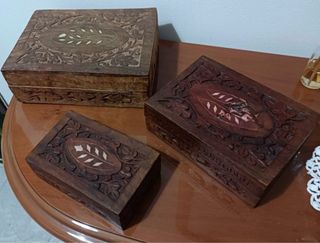 Set 3 Scatole Etniche Legno Intarsiato