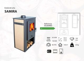Estufa de leña nueva SAMIRA 10.56 kW ESL664002GRA