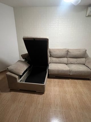 Sofá Chaiselongue Beige/Marrón