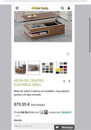 Mesa centro elevable con botellero