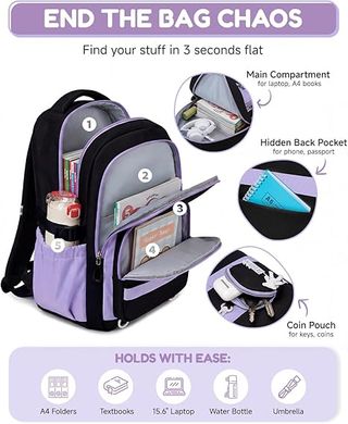 Amythe mochila 25L carro impermeable Negra Violeta